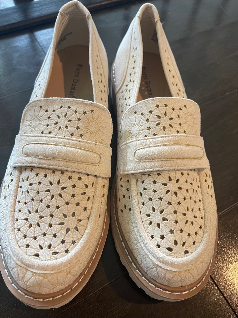Pierre Dumas Cream Perforated Slip-On Loafers - Picture 3 of 8